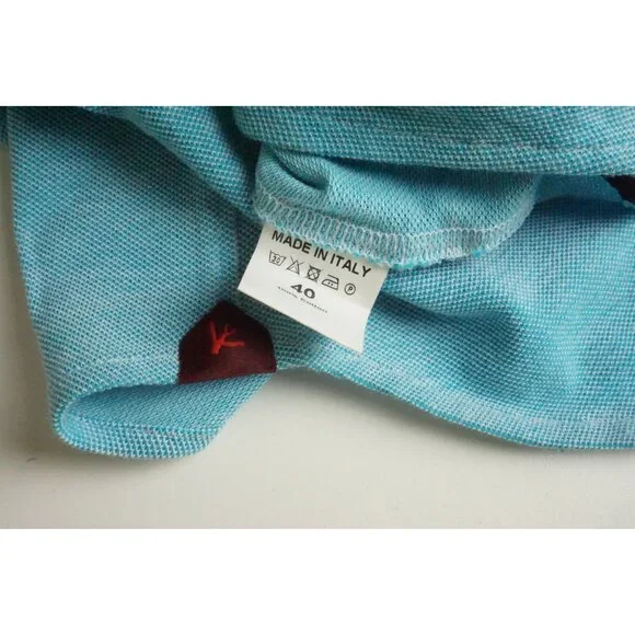 Isaia Solid Blue Green Woven Long Sleeve Cotton Button Up Polo Shirt M BRAND NEW